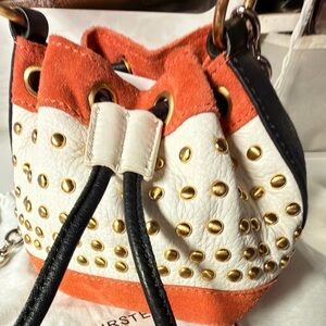 DVF Diane von Furstenberg Studded Mini Bucket Bag Leather Suede Crossbody Rare